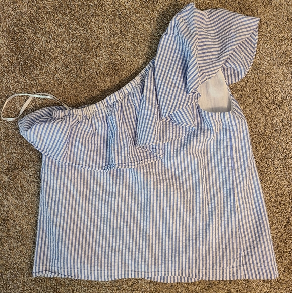 Vineyard Vines one shoulder seersucker ruffle top - Picture 5 of 6